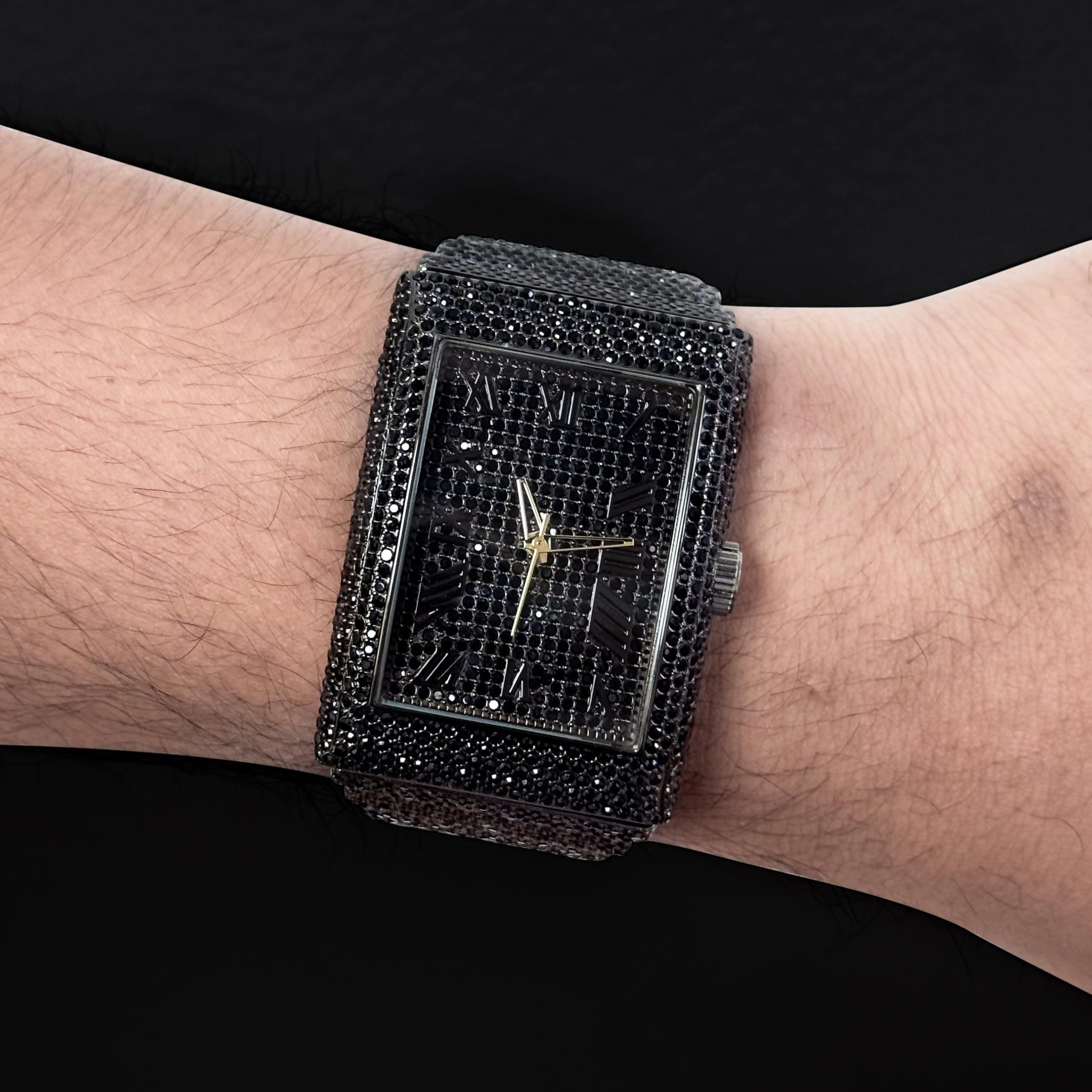 Ice Star Men's Quartz Rectangle Diamond Watch, Fully Iced