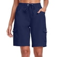 thumbnail image 2 of 9" 10" Inseam Hiking Cargo Shorts Womens 6 Pockets Pull on Bermuda Shorts Lightweight Quick Dry Outdoor Workout Running Athletic Short Summer Travel Loose Navy 2XL, 2 of 6