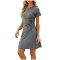 thumbnail image 1 of FAIWAD Robe d'Été pour Femme à Manches Courtes, Robe Plissée Ample, Mini-Robe Basique, T-Shirt Extensible, Robe Soleil, 1 of 5