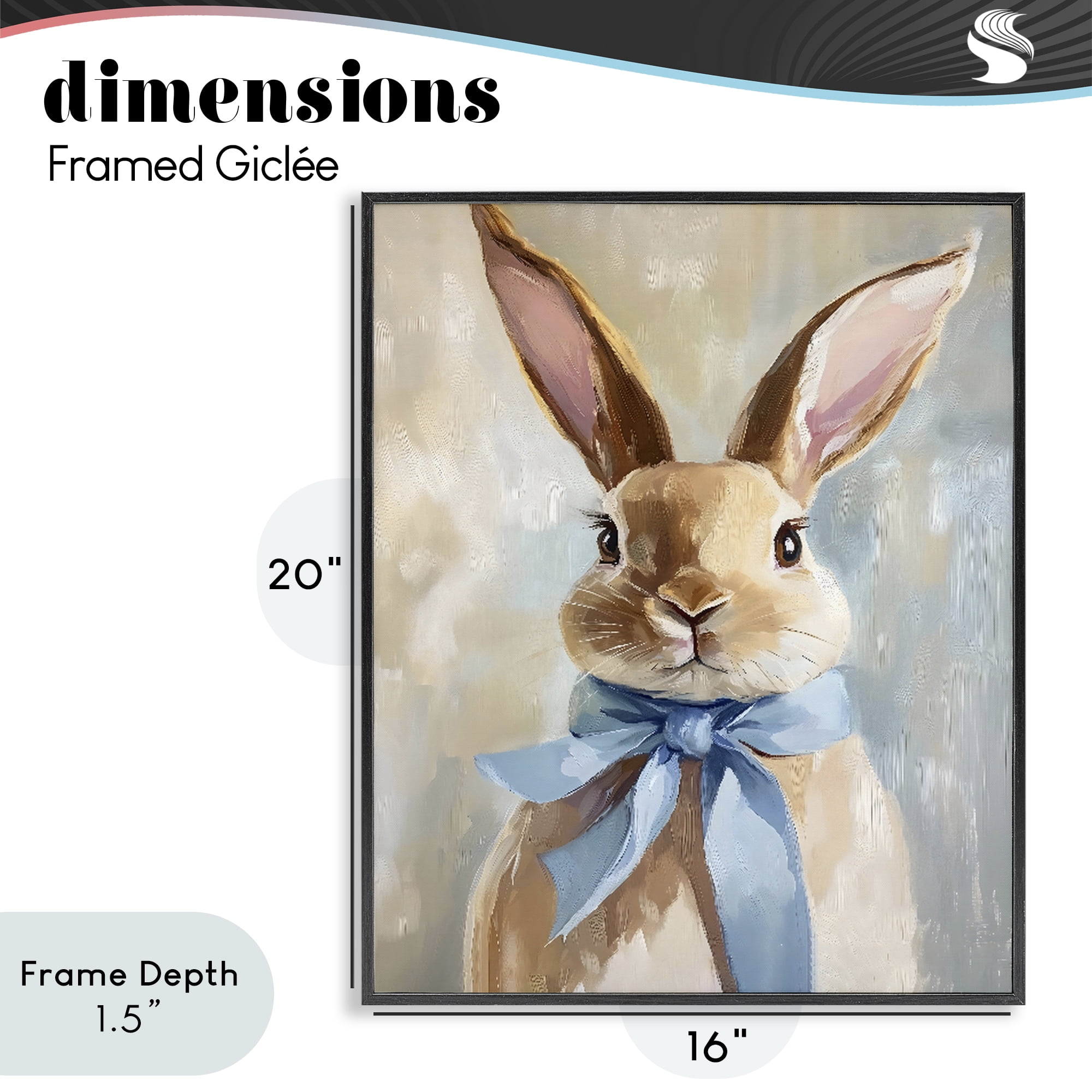 Stupell Industries Bunny with Blue Bow Black Framed Giclee Art, design by The Prints Vibe