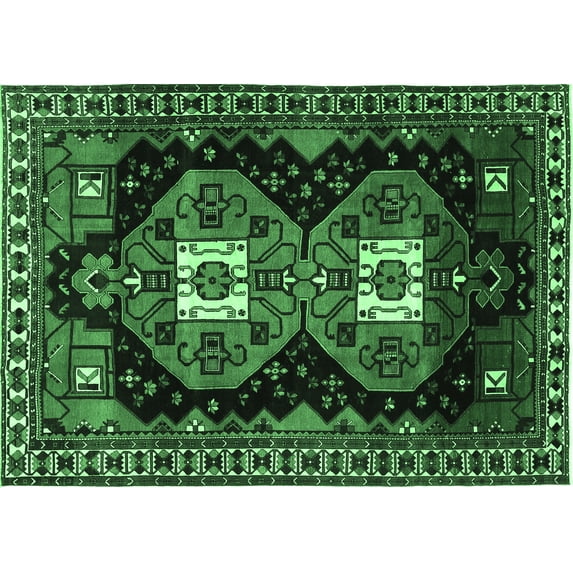 Ahgly Company Indoor Rectangle Persian Emerald Green Traditional Area Rugs, 7' x 10'