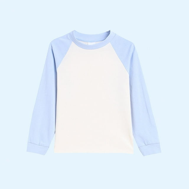 Milgrthf Enfants Garçons Filles Chandail à Col Rond Automne Décontracté Manches Longues Raglan à Blocs de Couleur Coton Chandail à Enfiler Hauts Bleu Pâle 5 Ans