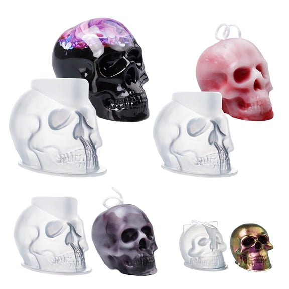 LET'S RESIN 3D Skull Resin Molds, 4 Sizes Set of Skull Silicone Molds for Epoxy Resin, Candle Wax, Soap, Clay, Key Chain Casting, Ideal Halloween Home Decoration and Gifts