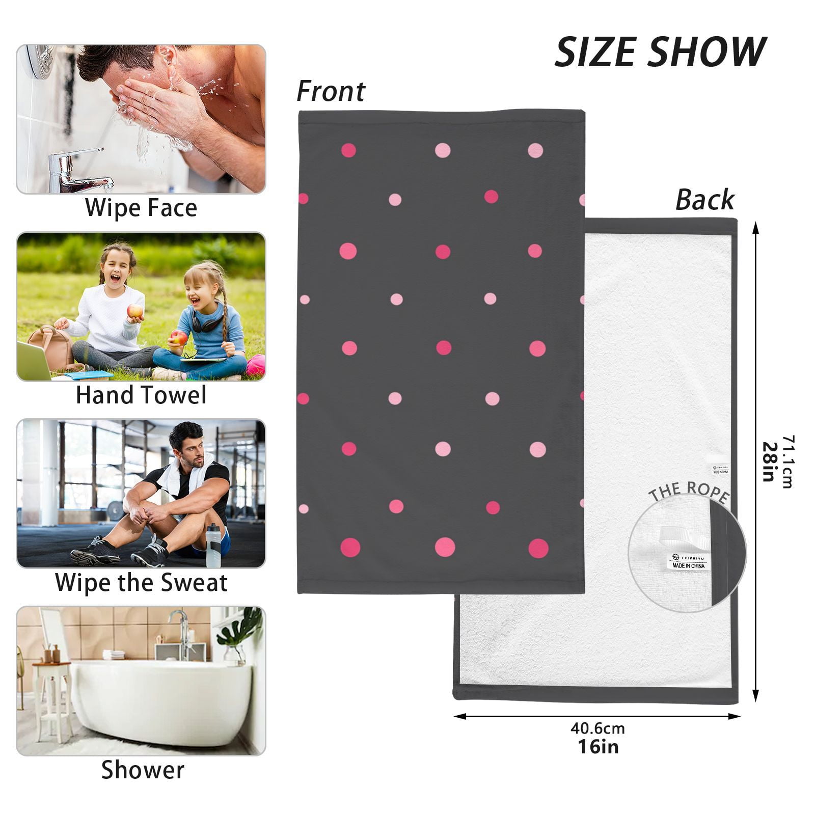 Pink Dots Hand Towels Cotton Bath Towels Large Face Towels Absorbent for Bathroom 2 Packs
