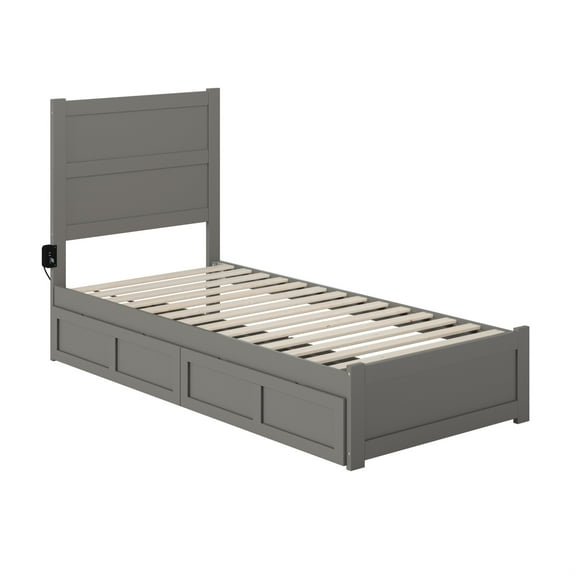 NoHo Twin Extra Long Bed with Footboard and 2 Drawers in Grey