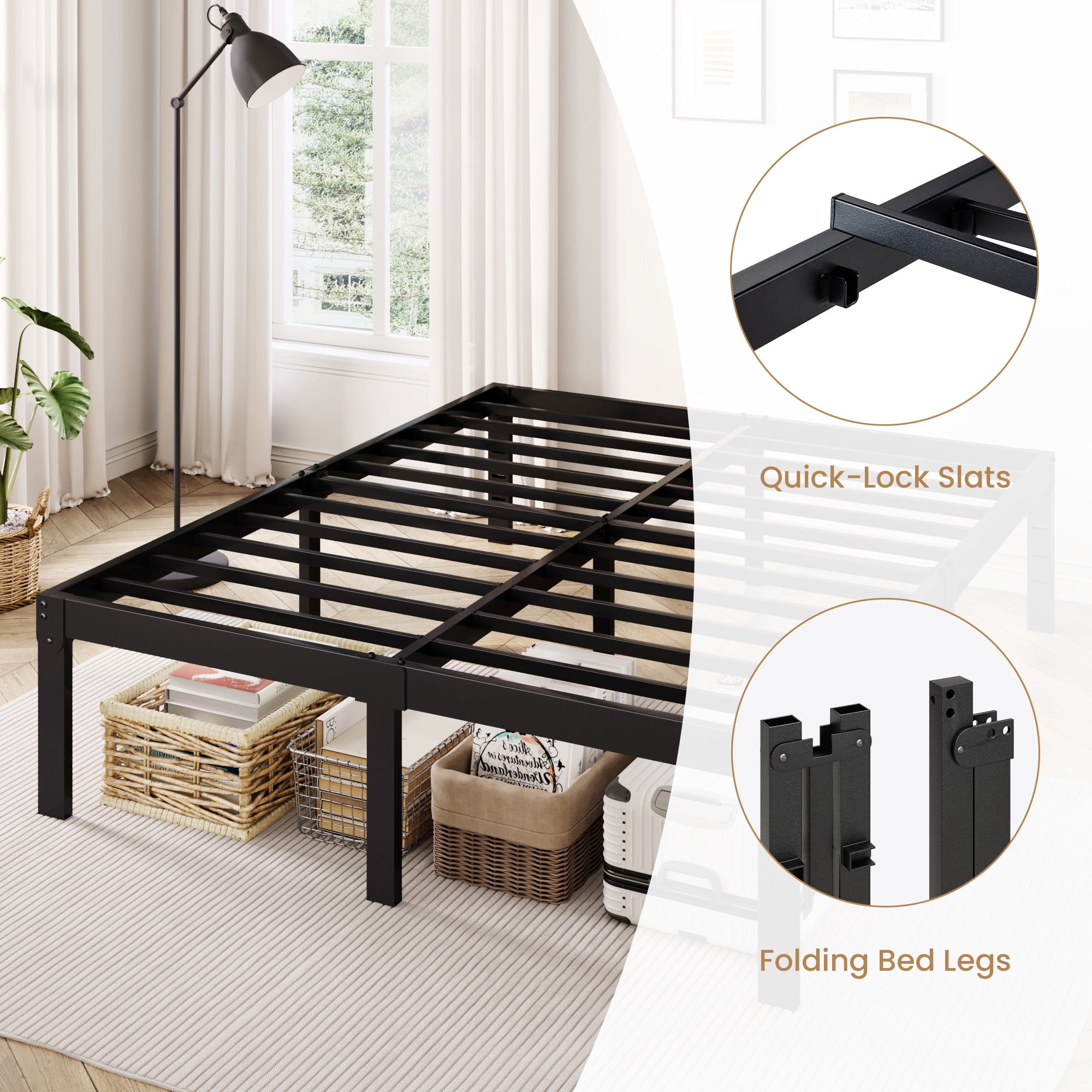 Merrland 12 Inch Queen Size Metal Platform Bed Frame, Heavy-Duty, Under-Bed Storage Space, Easy Assembly, Headboard Compatible, Black