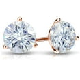 thumbnail image 2 of 14k Rose Gold Round Moissanite Stud Earrings (2ct TGW, 6.5mm, H-I) 3-Prong Martini, Push-Back by Diamond Wish, 2 of 3