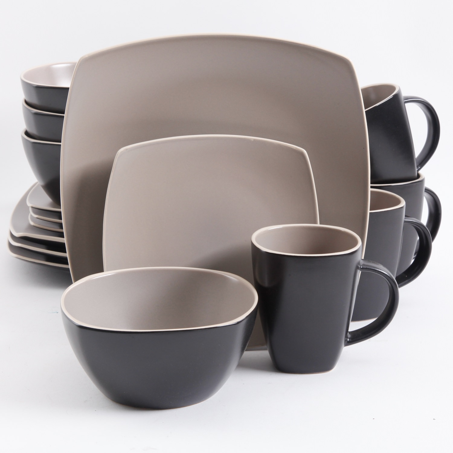16-Piece Dinnerware Set Stoneware Kitchen Dinner Plates Bowls Mugs Dishes Taupe