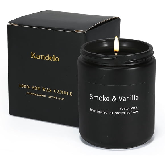 Scented Candle 7oz 45-Hour Burn - Gifts for Women and Men, Spring Candle in Black Jar, Soy Reusable (Smoke & Vanilla)