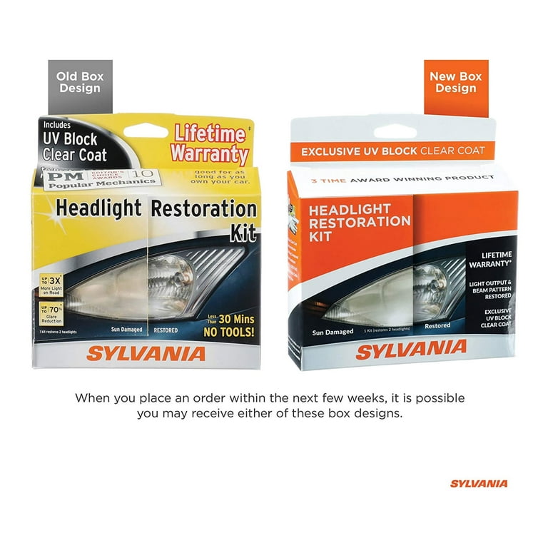 SYLVANIA - Headlight Restoration Kit - 3 Easy Steps to Restore Sun Damaged  Headlights With Exclusive UV Block Clear Coat, Light Output and Beam