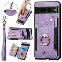 Wallet Case for Google Pixel 8 Pro, Ring Holder Kickstand Retro Premium Leather Credit Card Holder [ RFID Blocking ] Case with Wrist Strap Back Magnetic Clasp Flip for Google Pixel 8 Pro, Purple