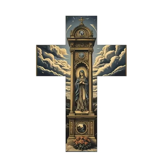 Décoration Murale Croix pour Maison et Église, 30x20cm en Bois, Style Rétro, Léger et Robuste