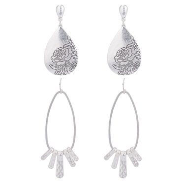 The Pioneer Woman Silver Hammered Flower Duo Earrings