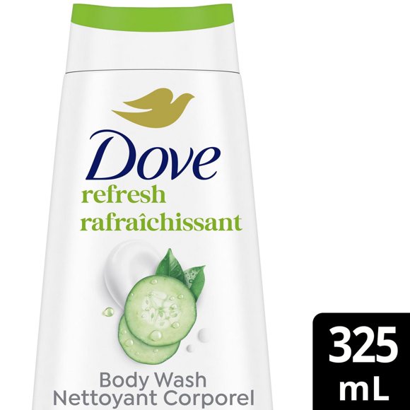 Dove Body Wash for 24hr Lotion-Soft Skin Refresh Cucumber and Green Tea Moisturizing Skin Cleanser with No Sulfates No Parabens 325 ml