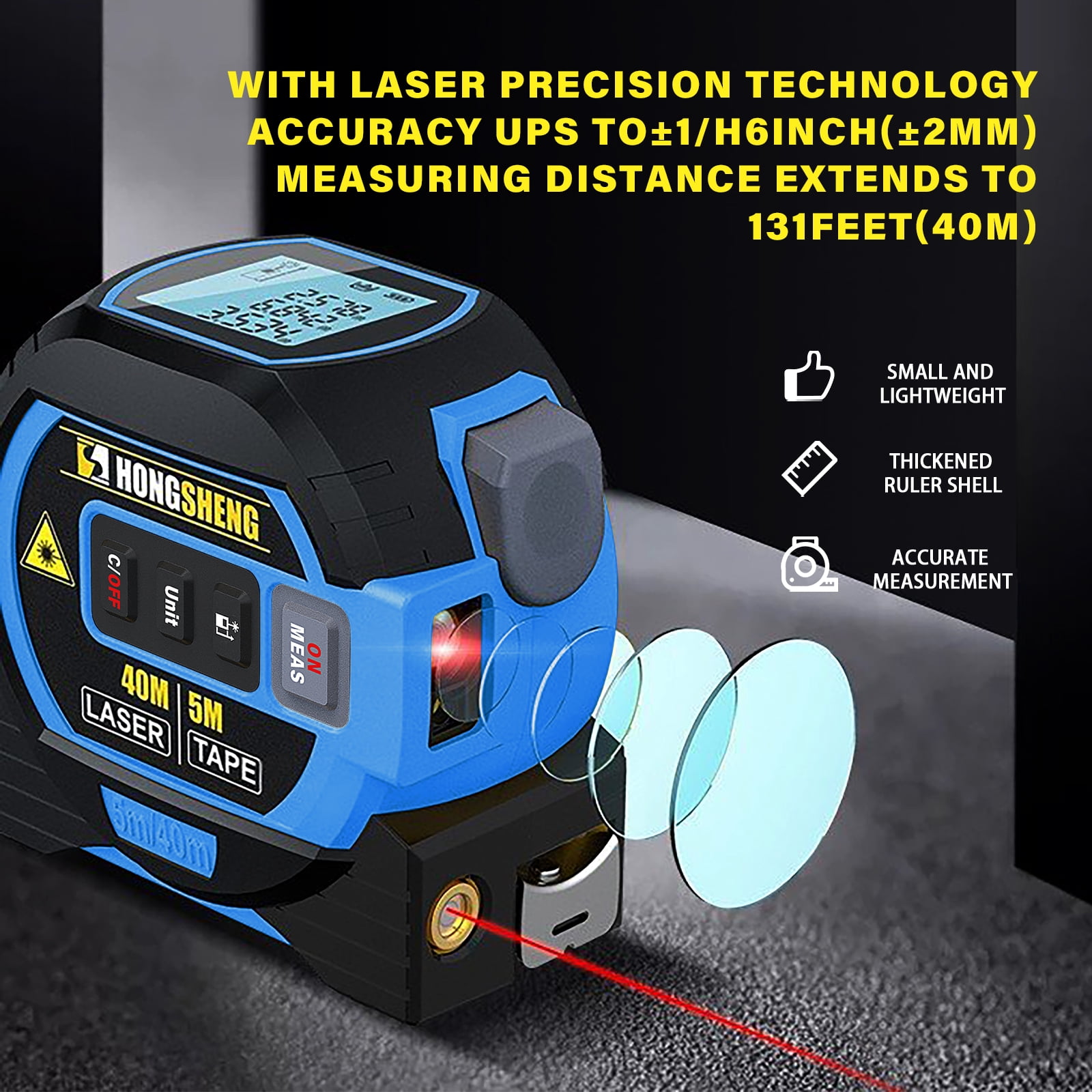 GJX Digital Tape Measure, 3 in 1 Laser Measuring Tool , LCD Display  130ft/40m Laser Measurement Tool 