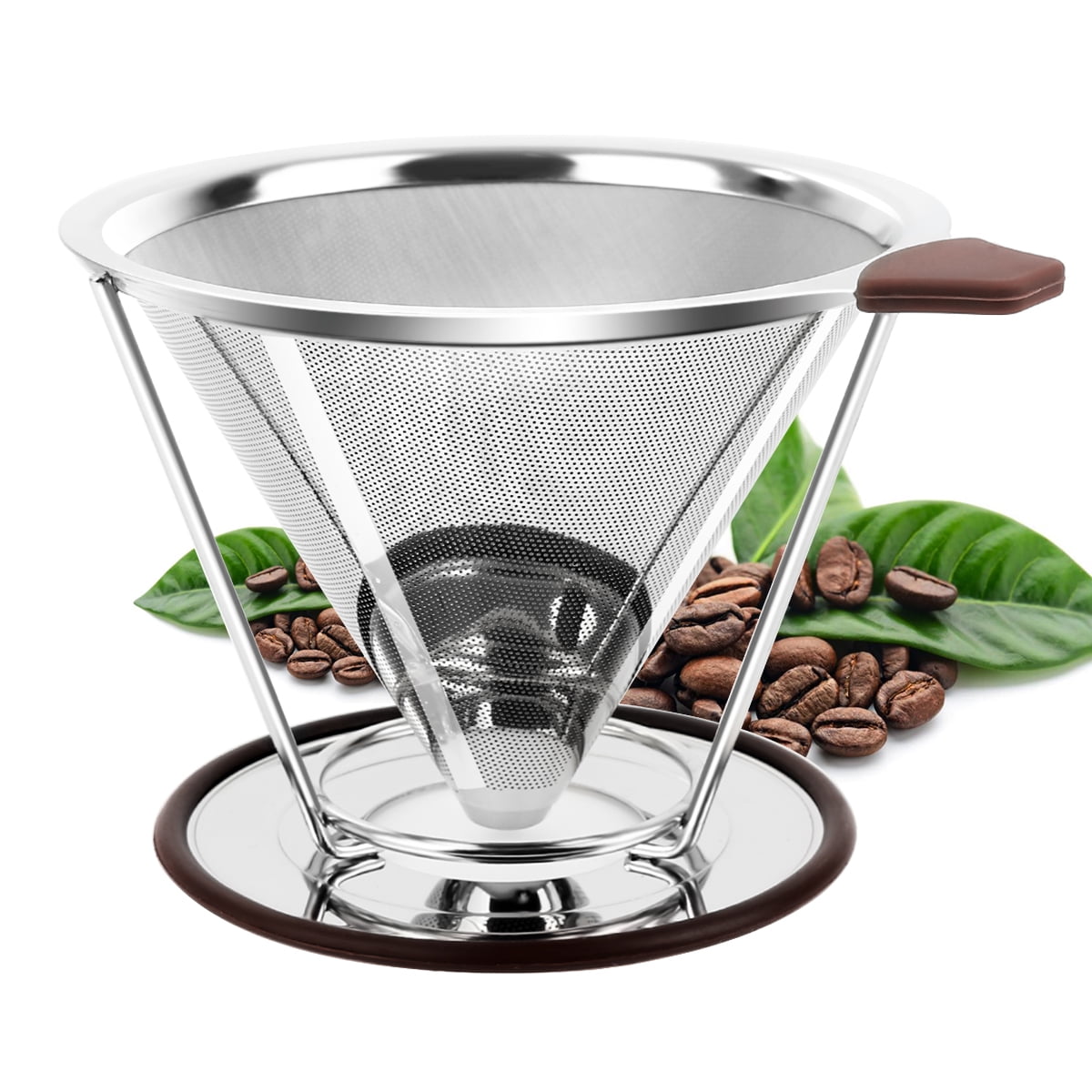 Stainless Steel Coffee Filter, Pour Over Cone Coffee Maker with Double