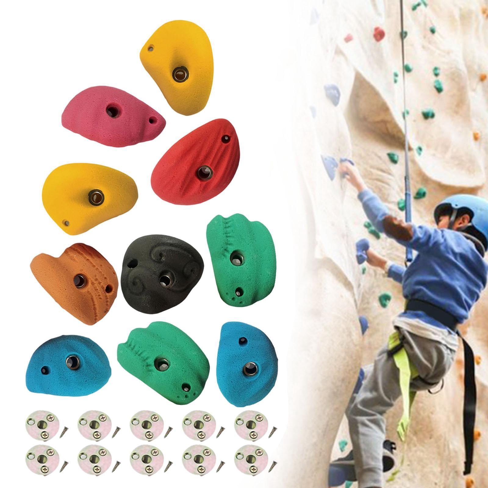 koolsoo 10Pcs Rock Climbing Holds Rock Wall Climbing Kit Practical Beginners Training Rock Wall Grips for Outdoor Climbing Tree House with Back Nail Screw