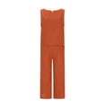 thumbnail image 6 of Jinhomg Travel Outfits for Women 2 Piece Cotton Linen Vacation Sets Casual Sleeveless Cropped Tank Tops and Wide Leg Capri Pants 2025 Summer Beachwear Orange M, 6 of 10