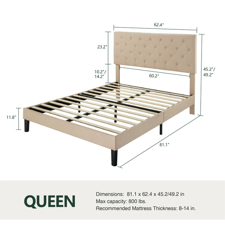 Amolife Queen Bed Frame with Headboard, Diamond Button Tufted Style, White  