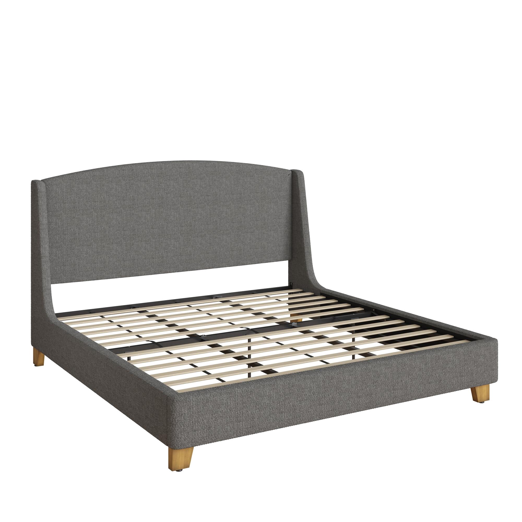 Better Homes & Gardens Windsor Platform Bed with Wingback Headboard, King, Gray Boucle