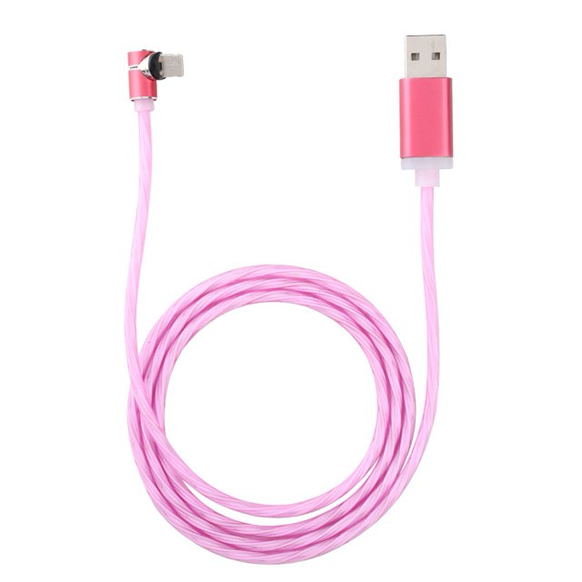 Cable de carga magnética portátil de 1 m con iluminación luminosa USB para iOS (rosa)