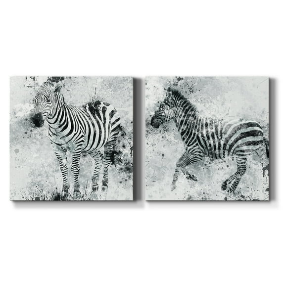 Zebra I - Premium Gallery Wrapped Canvas - Ready to Hang Set of 2 - 24 x 24 Each