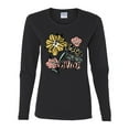 thumbnail image 2 of Wild Bobby Worship While You Wait Sunflower Pink and Yellow Inspirational/Christian Women Graphic Long Sleeve Tee, Black, Small, 2 of 6