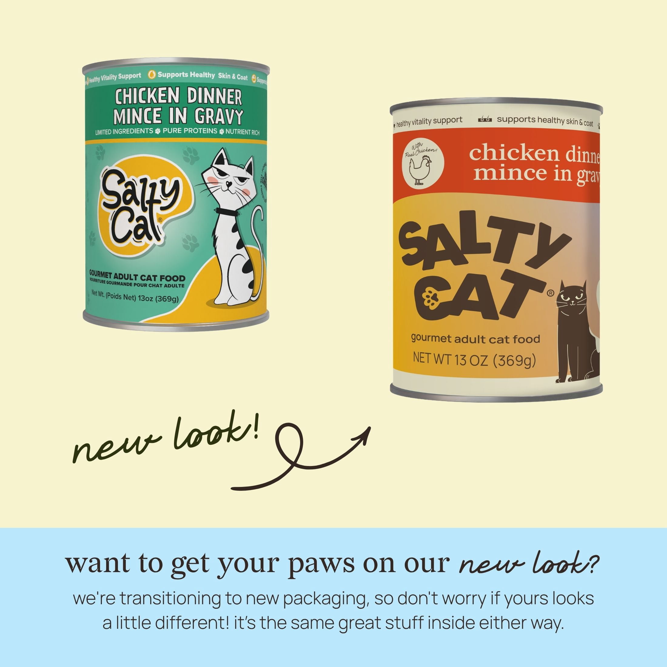(6 pack) Salty Cat Chicken Dinner Mince in Gravy Wet Cat Food, 13 oz. Can