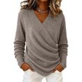 thumbnail image 3 of LNZGNM V Neck Wrap Sweaters for Women Fashion Ruched Long Sleeve Cross Front Knit Pullover Casual Cozy Travel Fall Outfit, Light Brown (L), 3 of 6