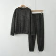 thumbnail image 2 of Telankuip Womens Fuzzy Pajama Sets Fleece Winter Warm Fluffy Plush Pullover Tops and Tapered Leg Long Pants Solid Color Soft Cozy Trendy 2 Piece Loungewear Outfits Dark Gray One Size, 2 of 4