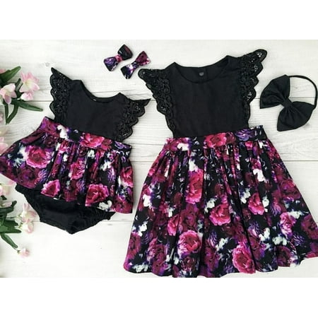 Toddelr Kid Baby Girl Sister Matching Floral Jumpsuit Romper Dress Outfits Set