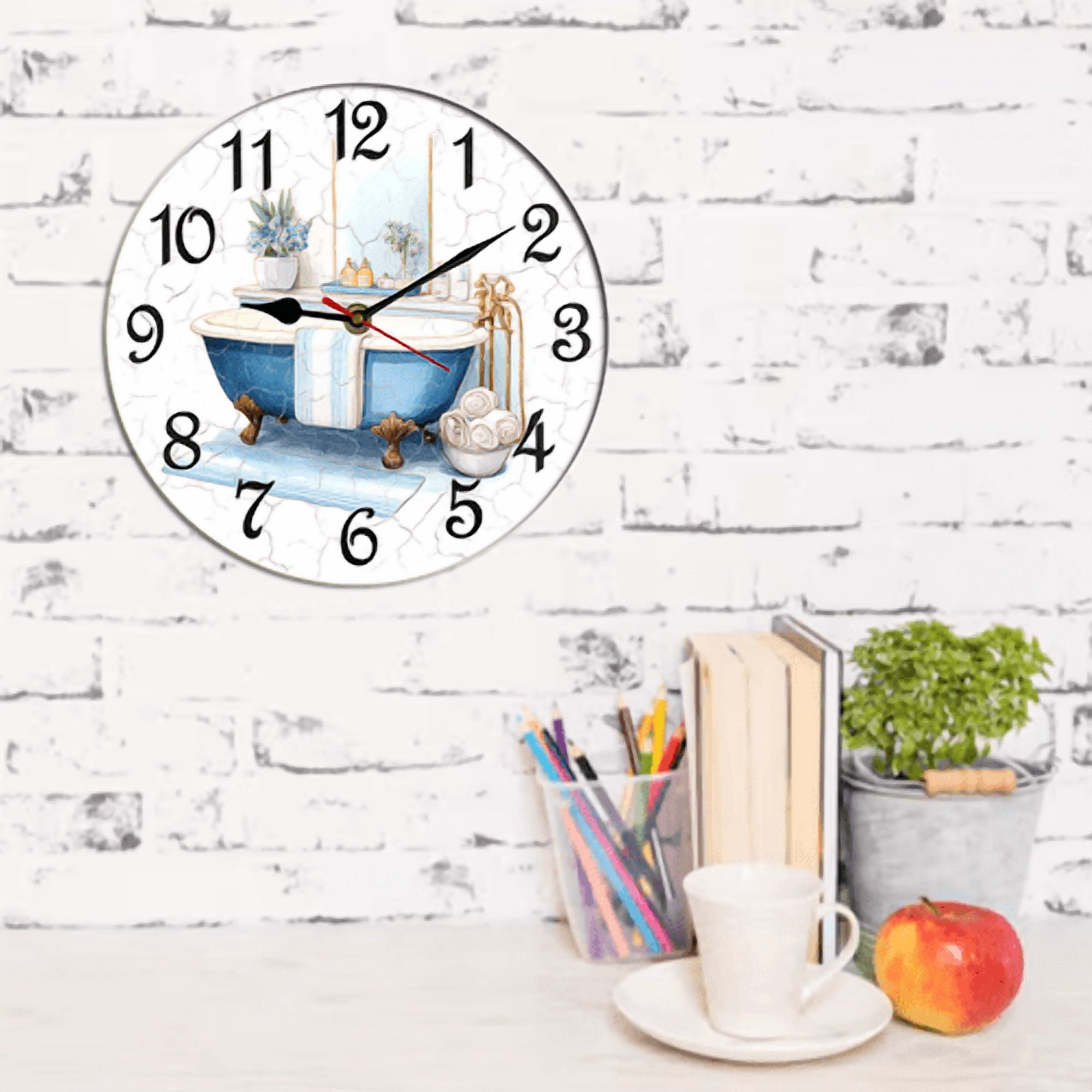 Kurmntregon Bathroom Wall Clock Bathtub Hot Tub Wooden Animal Toilet Silent Non Ticking Battery Operated Wood Clock For Bedroom Bathroom Living Room Office School Kitchen Round 10"