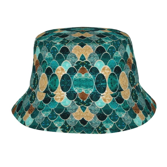 Green Mermaid Scales Unisex Bucket Hat, Upf 50  Sun Protection, Packable & Foldable Fisherman Hat For Men & Women, Lightweight Uv Sun Hat For Beach, Fishing, Hiking, Camping
