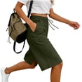 thumbnail image 7 of GUACER Bermuda Shorts for Women Solid Color Fashion Elastic Waisted Drawstring with Pockets Casual Shorts, 7 of 7
