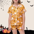 thumbnail image 2 of Weebloom Halloween Summer Pajamas For Girls Cute Ghost Outfits 2 Piece Set Short Sleeve Button Down Shirt Shorts Casual Clothes Tween Sleepwear Nightwear Pjs Loungewear 12-13 Years, 2 of 5