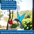 thumbnail image 3 of Gift Essentials Hummingbird Suncatcher Stained Glass Window Suncatcher Red Flower, 3 of 9