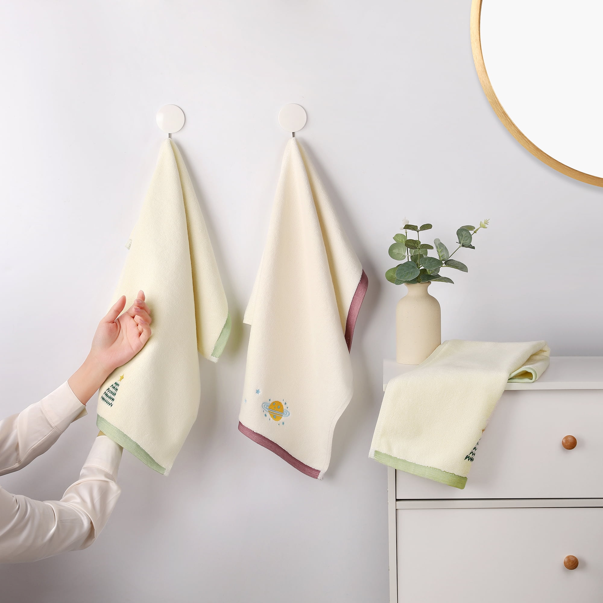 Unique Bargains Cute Cartoon Pattern Decorative Hand Towels Beige-Universe 4-Piece