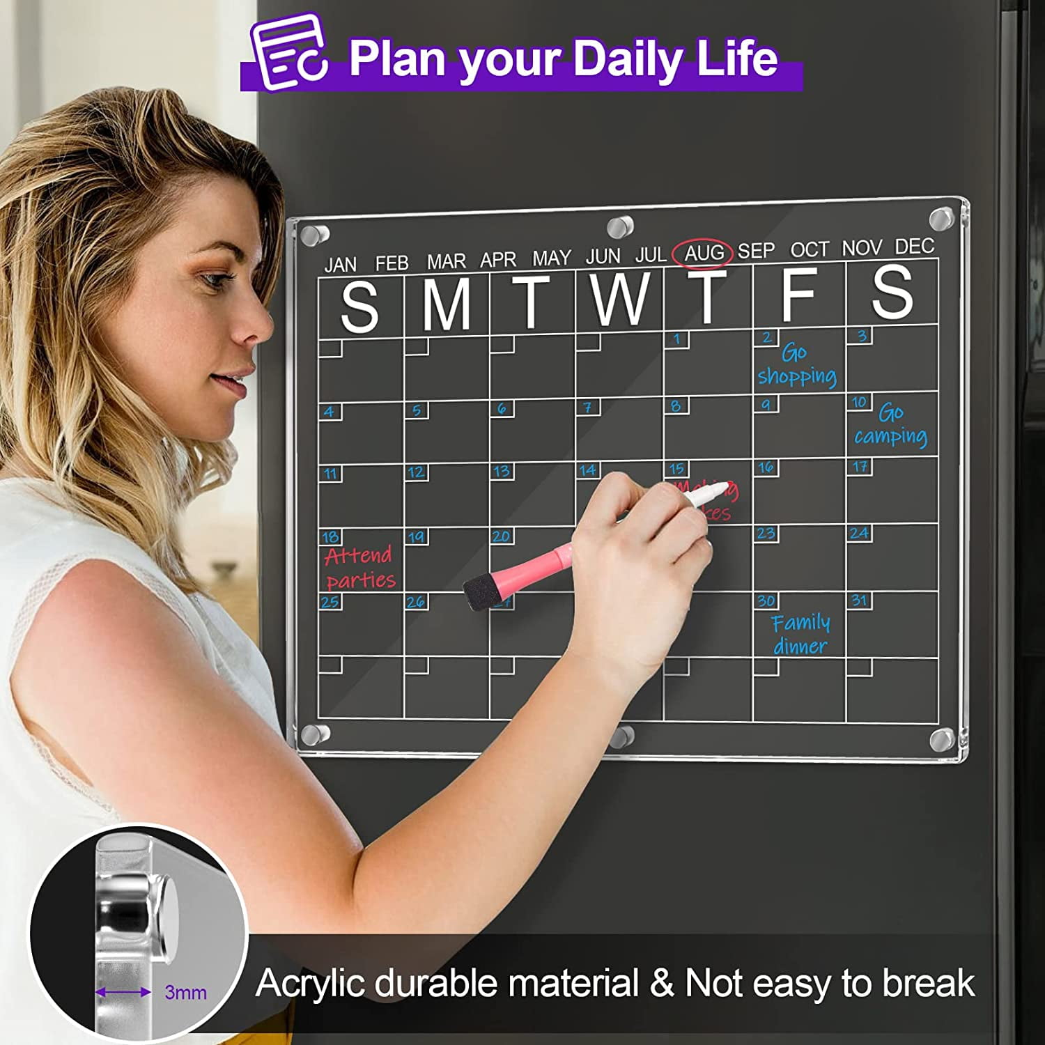 Jytue 17x12 Acrylic Magnetic Calendar Board Transparent Planning  Whiteboard with 4 Markers and Pen Holder for Weekly Monthly Plan 