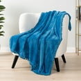thumbnail image 4 of PAVILIA Fleece Throw Blanket for Couch with Pom Pom Fringe, Teal Blue, Soft Cozy Fuzzy Flannel Blanket for Sofa Bed, Large Lightweight Plush All Season Throw, 60x80 Inches, 4 of 8