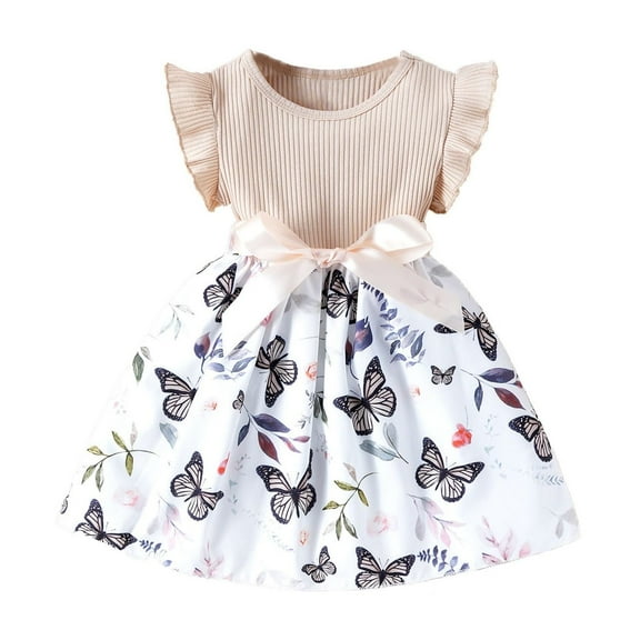 Utlike Girls Outfit Skirt Set Sping Summer Dress Sleeveless Casual Butterfly Print Dresses Size 6 Years-7 Years
