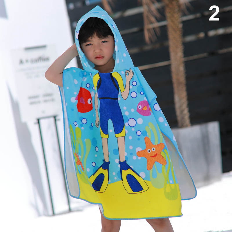Children Kids Boy Girl Hooded Poncho Swimming Beach Bath Towel Robe Bathrobe 