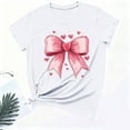 thumbnail image 4 of YueHuiYing Women's Valentine's Day Bow Graphic Fashion Casual Printed Round Neck Lovers Short Sleeved T-shirt Top, 4 of 6