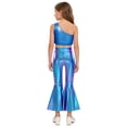 thumbnail image 6 of iiniim Metallic Sequins Jazz Dance Outfits for Girls 2pcs Ruffle Crop Top with Slit Flared Pants Prom Party Wear Royal Blue 14, 6 of 7
