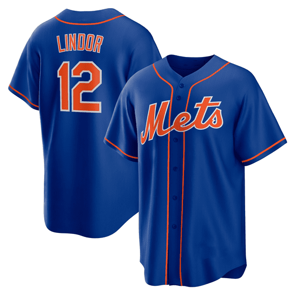Men's New York Mets Blue #12 Francisco Lindor Replica Player Name Baseball Jersey—WL