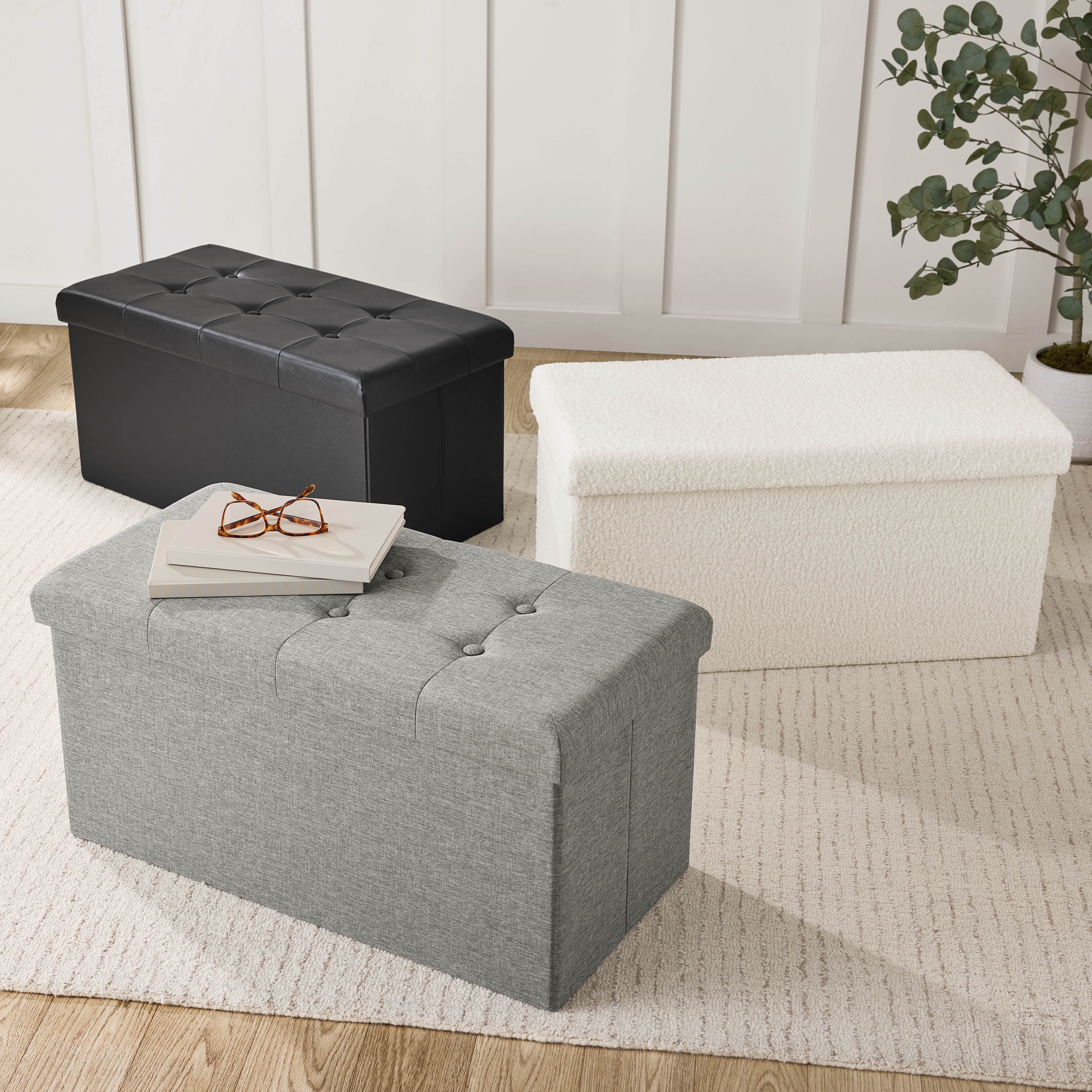Mainstays 30" Collapsible Storage Ottoman, Charcoal Gray