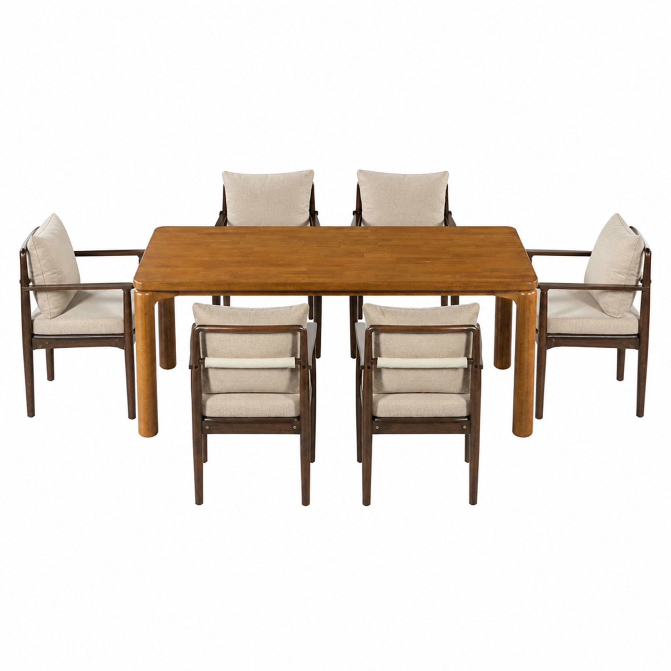 Christopher Knight Home 7-Piece Modern Dining Set, Rectangle Wood Table and Cushioned Chairs, Walnut+Beige