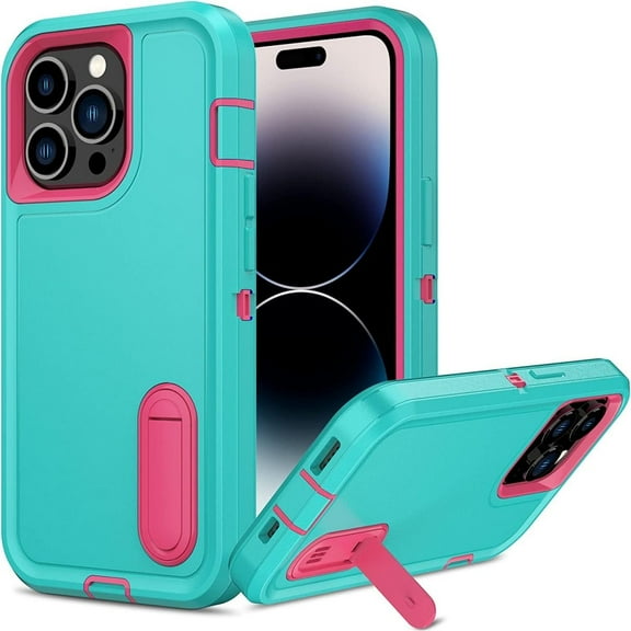 For iPhone 15 Pro Max Military Grade Dual Layer Shockproof Phone Case Build With Kickstand Dustproof Drop Proof Protective Cover for iPhone 15 Pro Max 2023 6.7"(Light Blue/Pink)