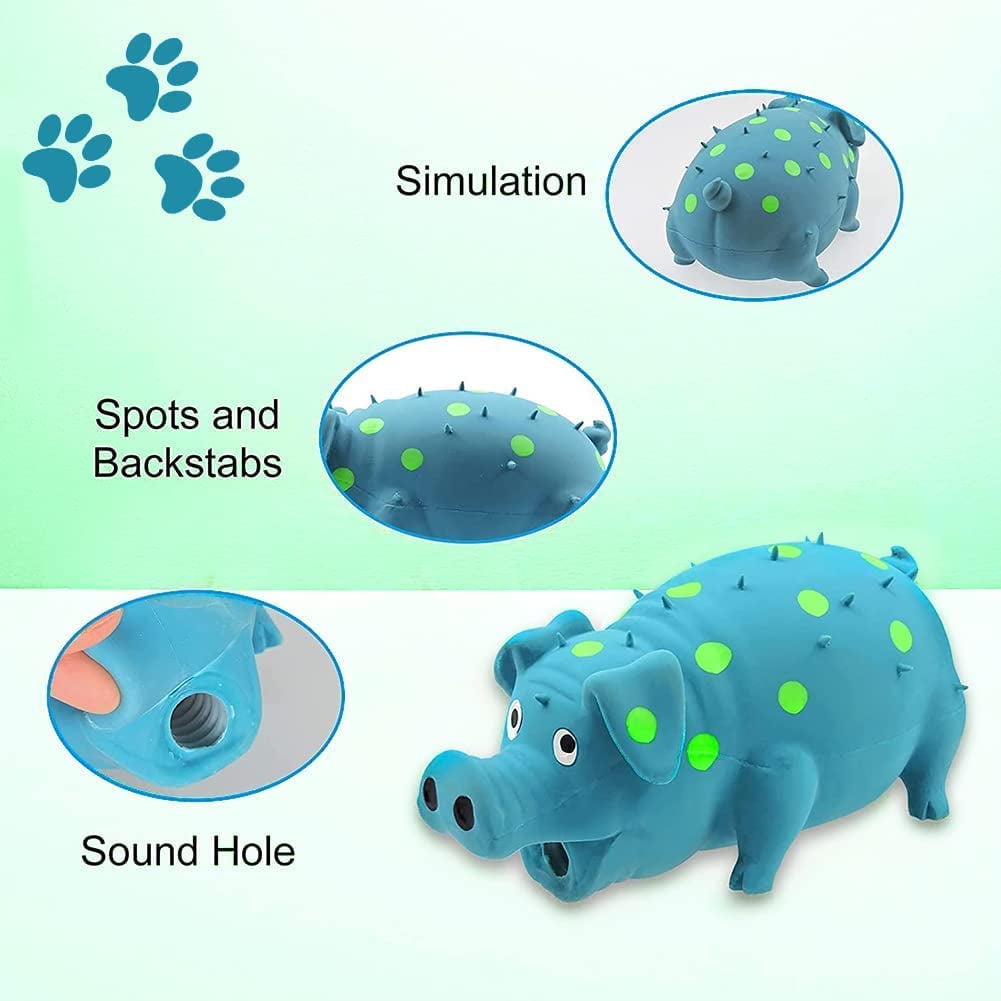 Hongchun Squeaky Pig Dog Toys Blue Latex Grunting Pig Dog Toy Anxiety Relief for Dog Puppy Chew Toys Dog Squeeze Toy