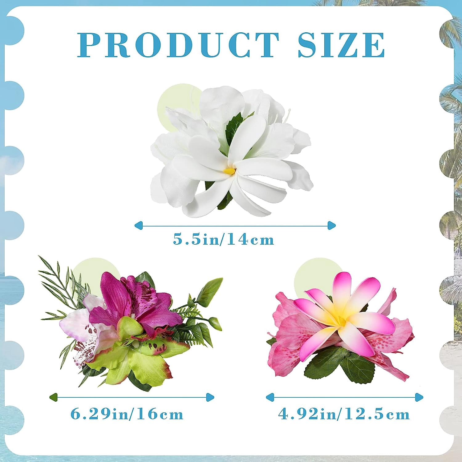 Hawaiian Hair Clip, 3 Pieces Tropical Flower Hair Pins - Artificial Hawaiian Flower Hair Accessories in White, Rose Red, and Purple for Women, Wedding Hair Piece