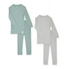 Sleep On It 4-Piece 100% Organic Cotton Rib Knit Pajama Sets for Boys & Girls, Green & Gray, Size 7